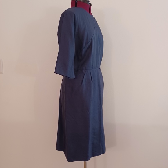 Vintage 1960s A Mendel Creation Size 20 Round Neck 3/4 Sleeve Blue Sheath Dress - Picture 8 of 11